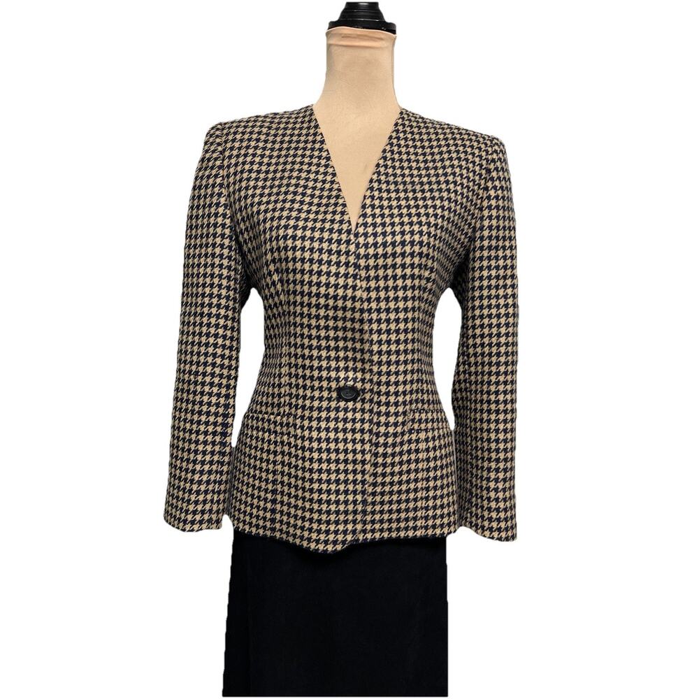 Vintage Evan Picone Womens Blazer Jacket 8‎ P Wool Blend Equestrian Houndstooth